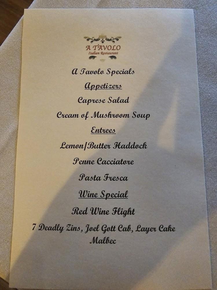 A Tavolo Italian Restaurant Menu image 1